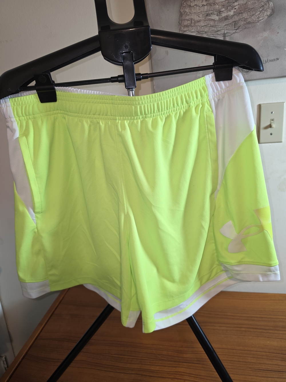 Under Armour Women’s Neon Lime Athletic Shorts with White Panels